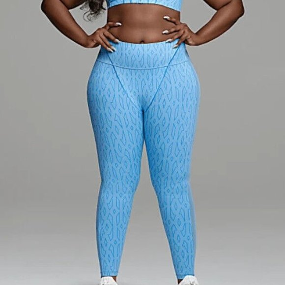 Adidas Women's Ivy Park Blue Mesh Monogram Tights Size 2x (Plus Size) H65398 - Picture 1 of 1